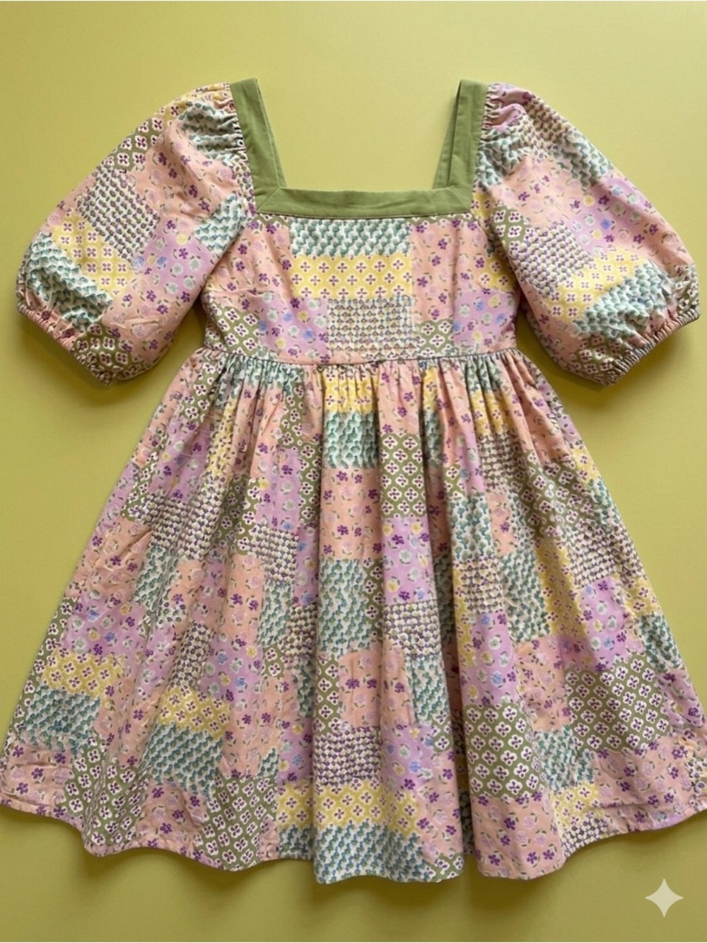 In Loom Patchwork Puff Sleeve Mini Dress Size Medium NWT - Picture 3 of 7